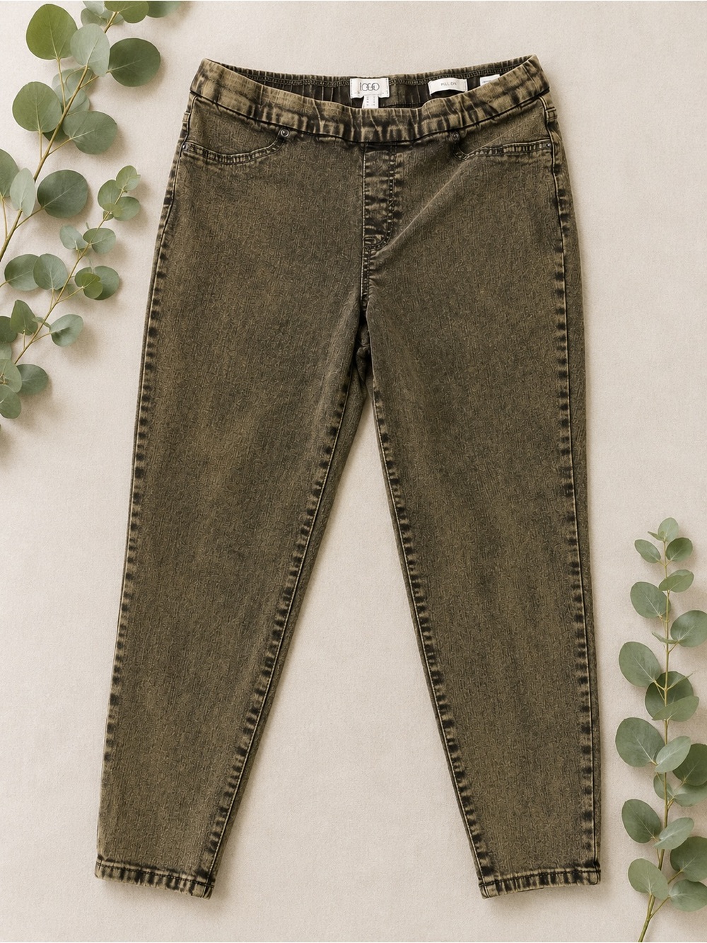LOGO Lori Goldstein Purple Acid Wash Pull On Crop Jeans 12